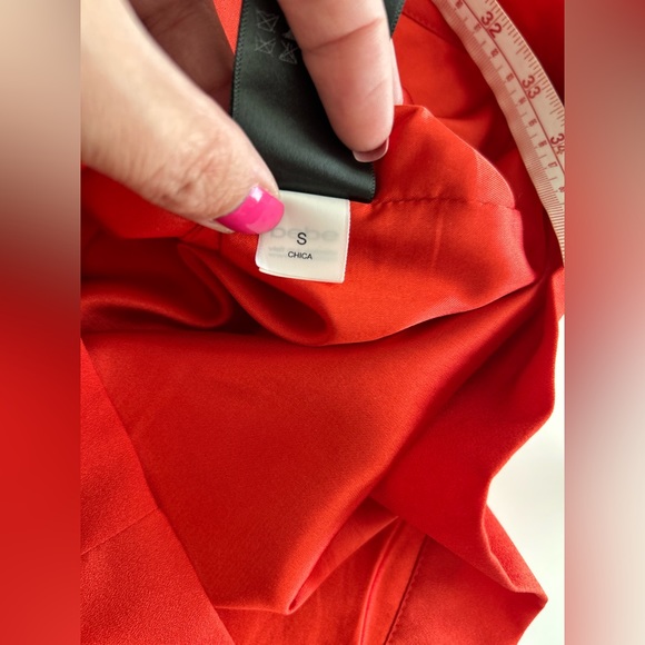 Bebe Dress Ruffle Zip Front Chiffon Wait Tie Front Red Orange Size Small - Picture 9 of 12